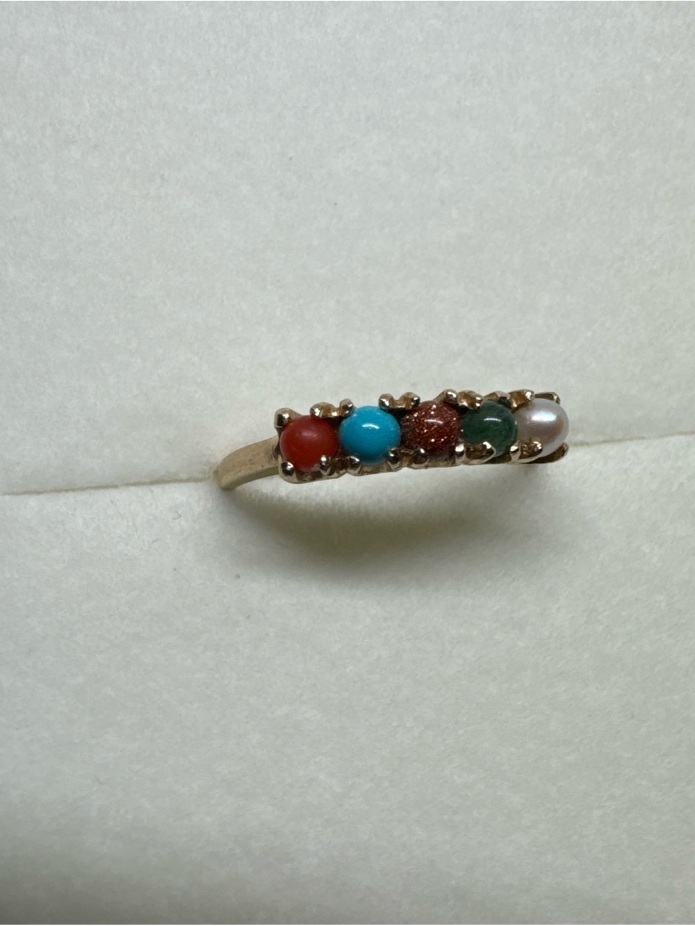 VTG BEAUTIFUL 10K YELLOW GOLD MULTI STONE TURQUOISE PEARL JADE RING SIZE 5.75 - Picture 15 of 15